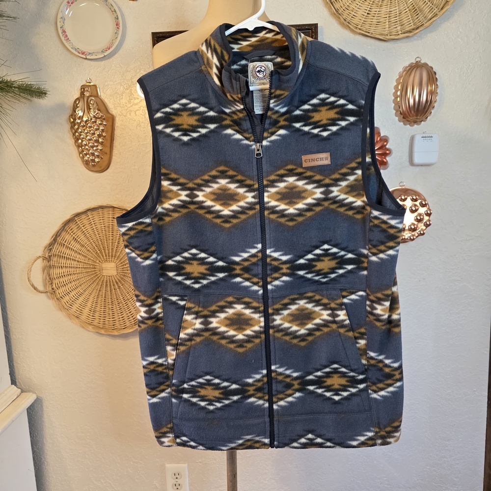 Cinch Men's Geometric Fleece Vest in Navy, Mustard, and White